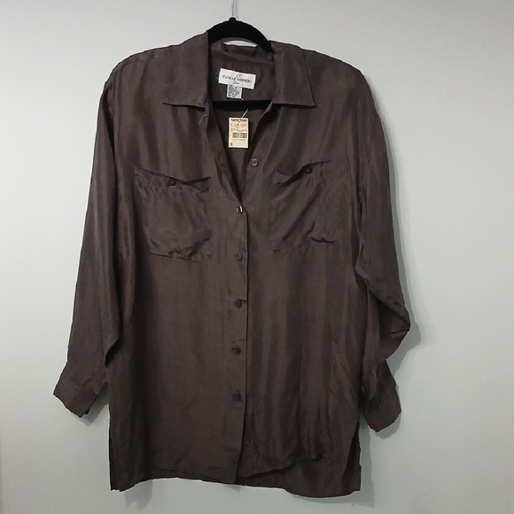 Casual Corner Dark gray Button-Up  Silk Shirt, Sz Medium,  new with tags - Picture 1 of 6
